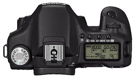 Horní část Canon EOS 50D s voličem režimů a ovládacími tlačítky