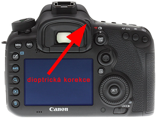 Kolečko dioptrické korekce na fotoaparátech Canon