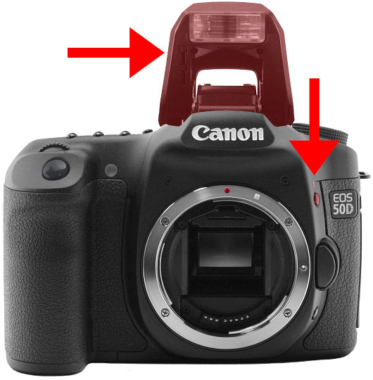 Interní blesk u Canon EOS 50D | tlačítko vysouvání blesku | moje Tajemno